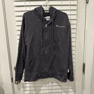 Champion Full Zip Hoodie, Dark Gray, Size M